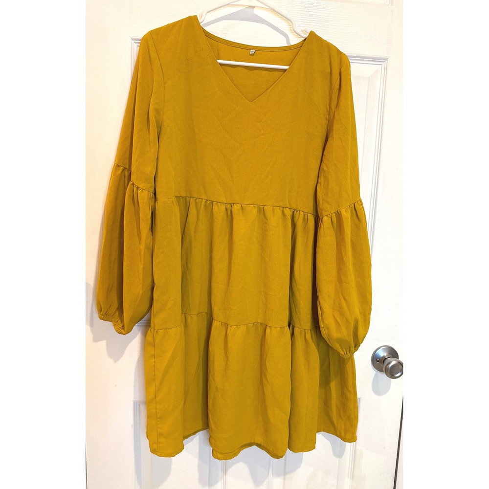 ✅3-for-$12✅ Tiered Babydoll Dress Long Balloon Sleeve Casual Mini Dress M‎